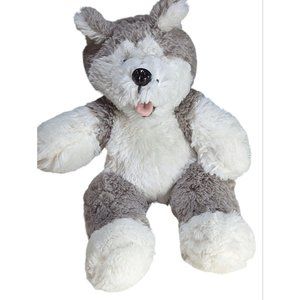 Plump Gray White Husky Wolf Dog Sitting Plush Toy 2007  Animal Land 16”
